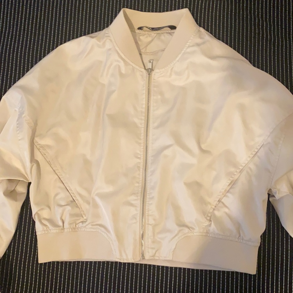 Zara Champagne cropped bomber jacket